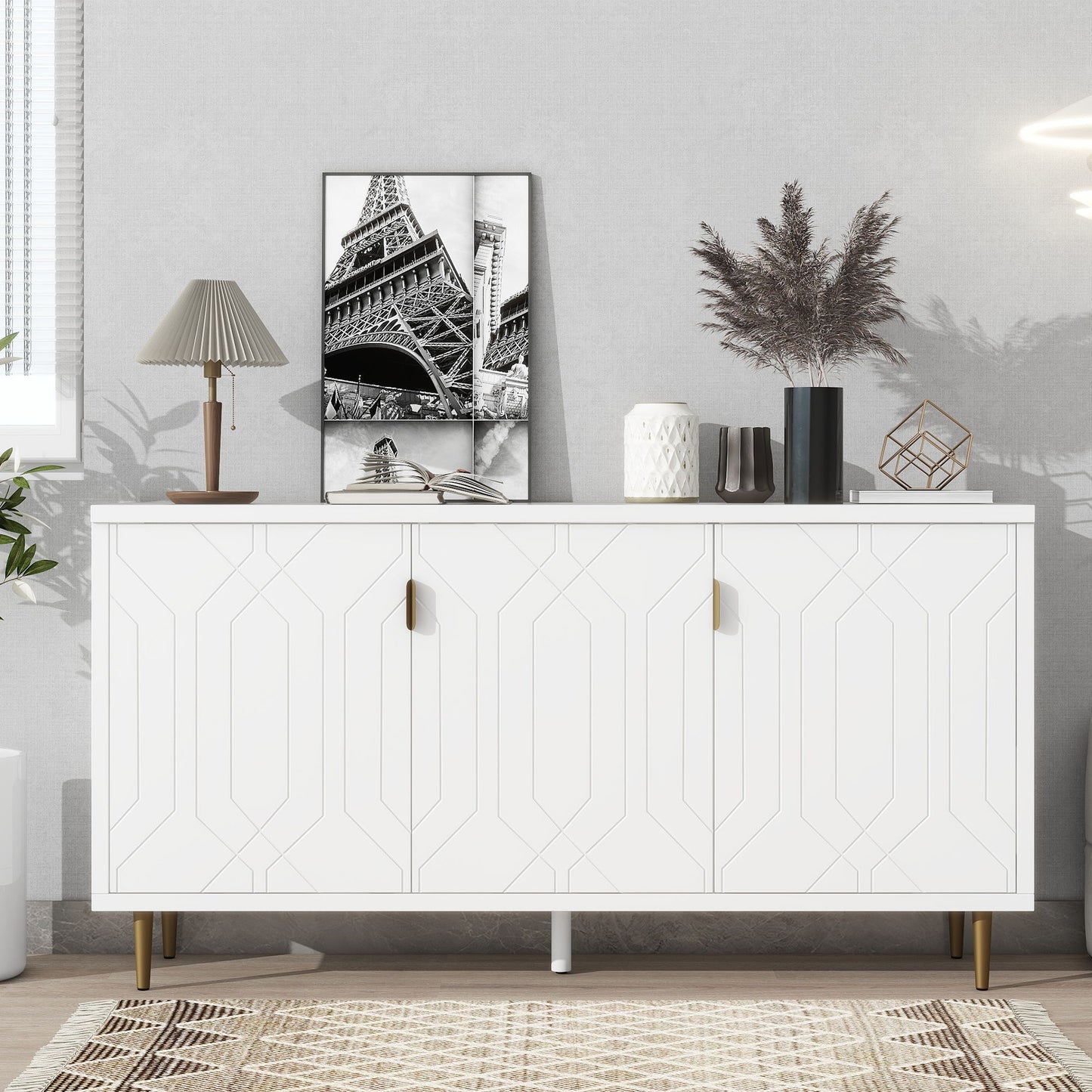 Modern TV Stand With 3 Doors And Adjustable Shelves For Living Room, Fits TVs Up To 70" - White