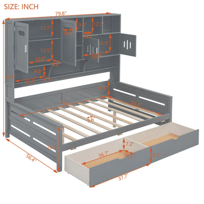 Full Size Daybed With 2 Drawers And All In One Cabinet And Shelf - Gray