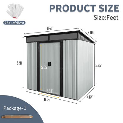 6Ft X 5Ft Outdoor Metal Storage Shed With Lockable Sliding Doors And Transparent Plate For Garden, Lawn - White / Black