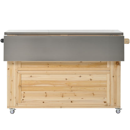 Outdoor Kitchen Island Fir Wood Kitchen Island With Stainless Steel Top, Ample Storage Space, Towel And Spice Racks And A Bottle Opener For Outdoor - Natural