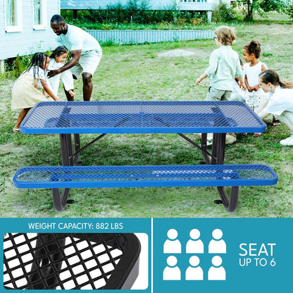 Outdoor Steel Picnic Rectangular Table With Umbrella Pole - Blue