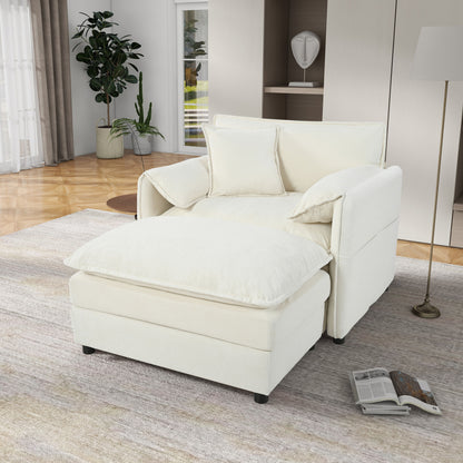 Oversized Recliner Chair With Movable Ottoman, Soft Chenille Upholstered Lounge Chair - Beige
