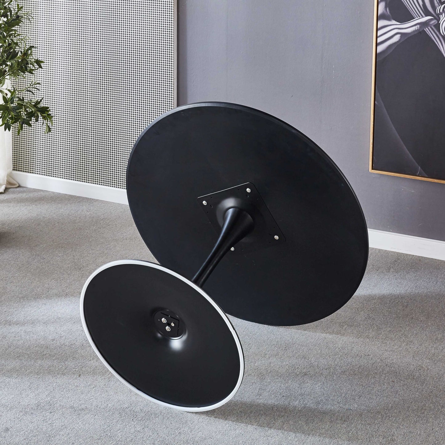 Tulip Table Mid-Century Dining Table For 4-6 People With Round MDF Table Top, Pedestal Dining Table, End Table Leisure Coffee Table - Black