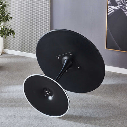 Tulip Table Mid-Century Dining Table For 4-6 People With Round MDF Table Top, Pedestal Dining Table, End Table Leisure Coffee Table - Black