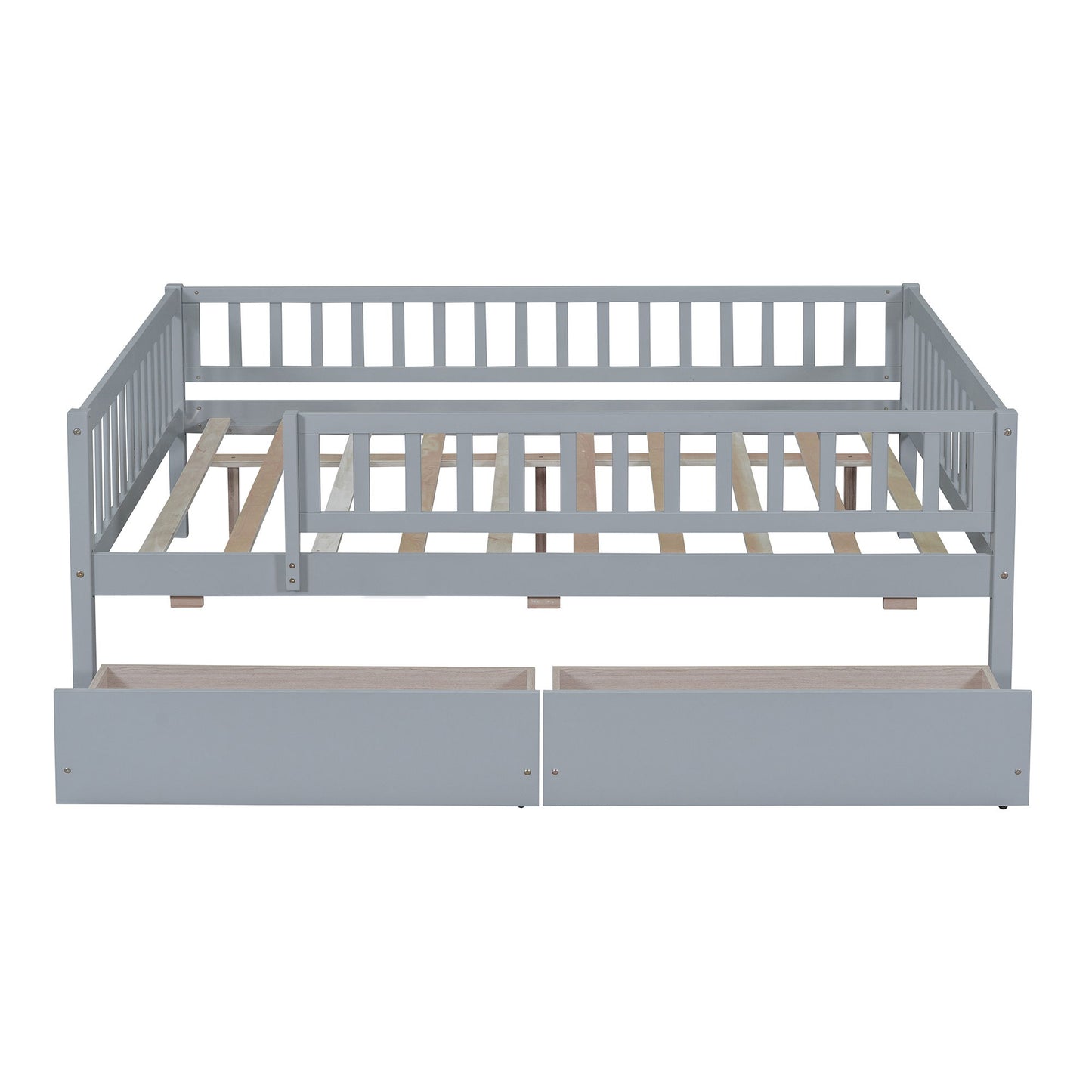 Full Size Daybed Bed With Two Drawers - Gray