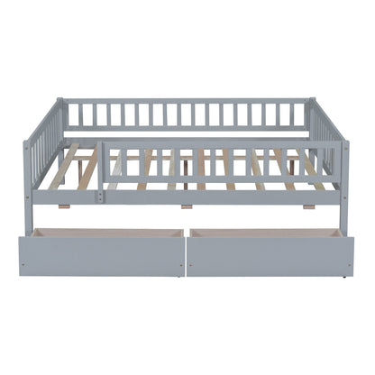 Full Size Daybed Bed With Two Drawers - Gray