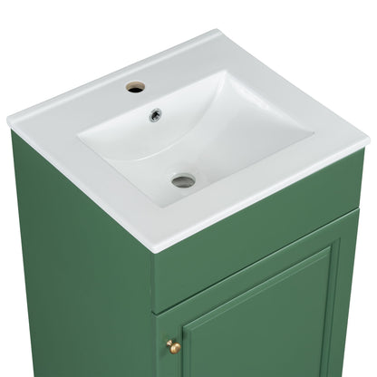 20" Bathroom Vanity With Sink, Freestanding Cabinet With Door Shelf And Adjustable Shelf, And Ceramic Construction - Green