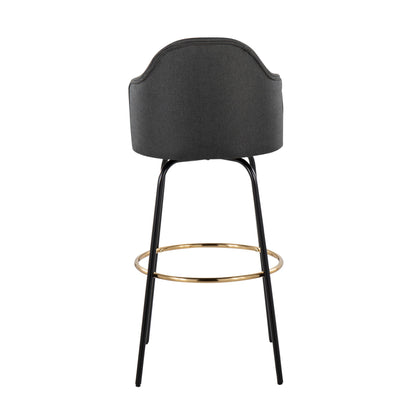 Ahoy - Contemporary Fixed Height Bar Stool Round Gold Footrest (Set of 2) - Charcoal / Black