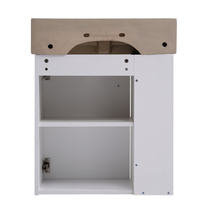 Modern Floating Bathroom Vanity With Ceramic Basin Perfect For Small Bathrooms, Left Side Storage - White