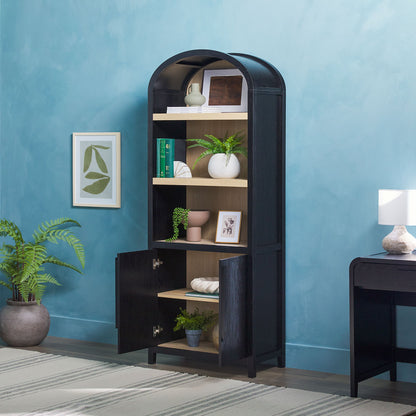 Modern 3 Shelf Open Arched Bookcase Cabinet - Black