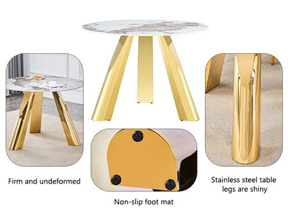 Stainless Steel Pattern Burning Stone Round Table Suitable For 2, 4 Or 6 People - Gold / White