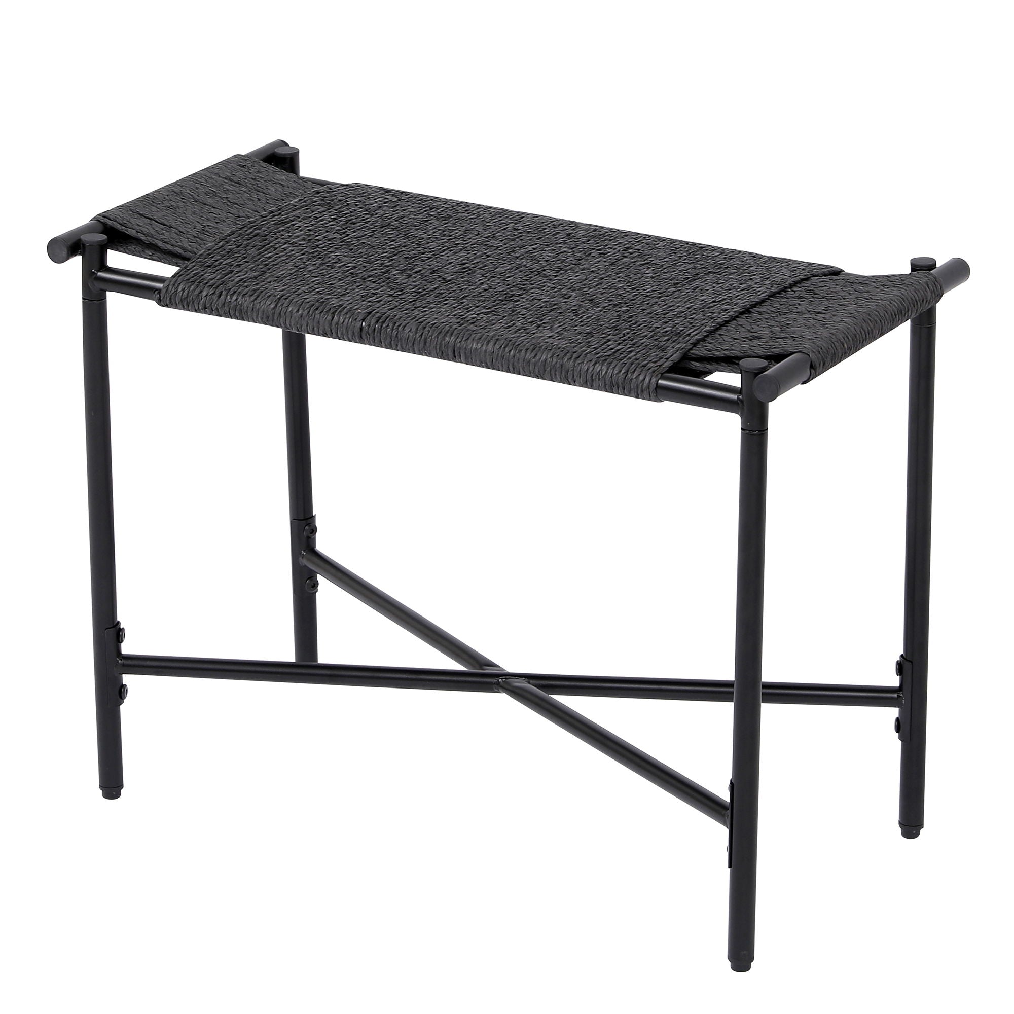 Handwoven Paper Rope Foot Rest Shoes Stools Ottomans For Entryway, Living Room, Bedroom & Office - Black