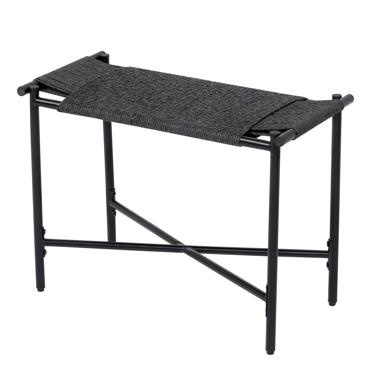 Handwoven Paper Rope Foot Rest Shoes Stools Ottomans For Entryway, Living Room, Bedroom & Office - Black