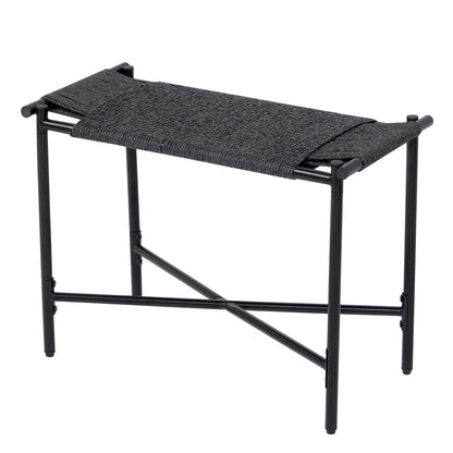 Handwoven Paper Rope Foot Rest Shoes Stools Ottomans For Entryway, Living Room, Bedroom & Office - Black