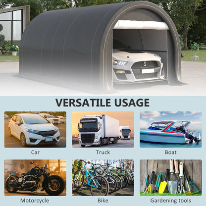 Outsunny - 10' x 16' Carport, Heavy Duty Portable Garage Storage Tent With Large Zippered Door, Anti-Uv Pe Canopy Cover For Car, Truck, Boat, Motorcycle, Bike, Garden Tools, Outdoor Work - Gray