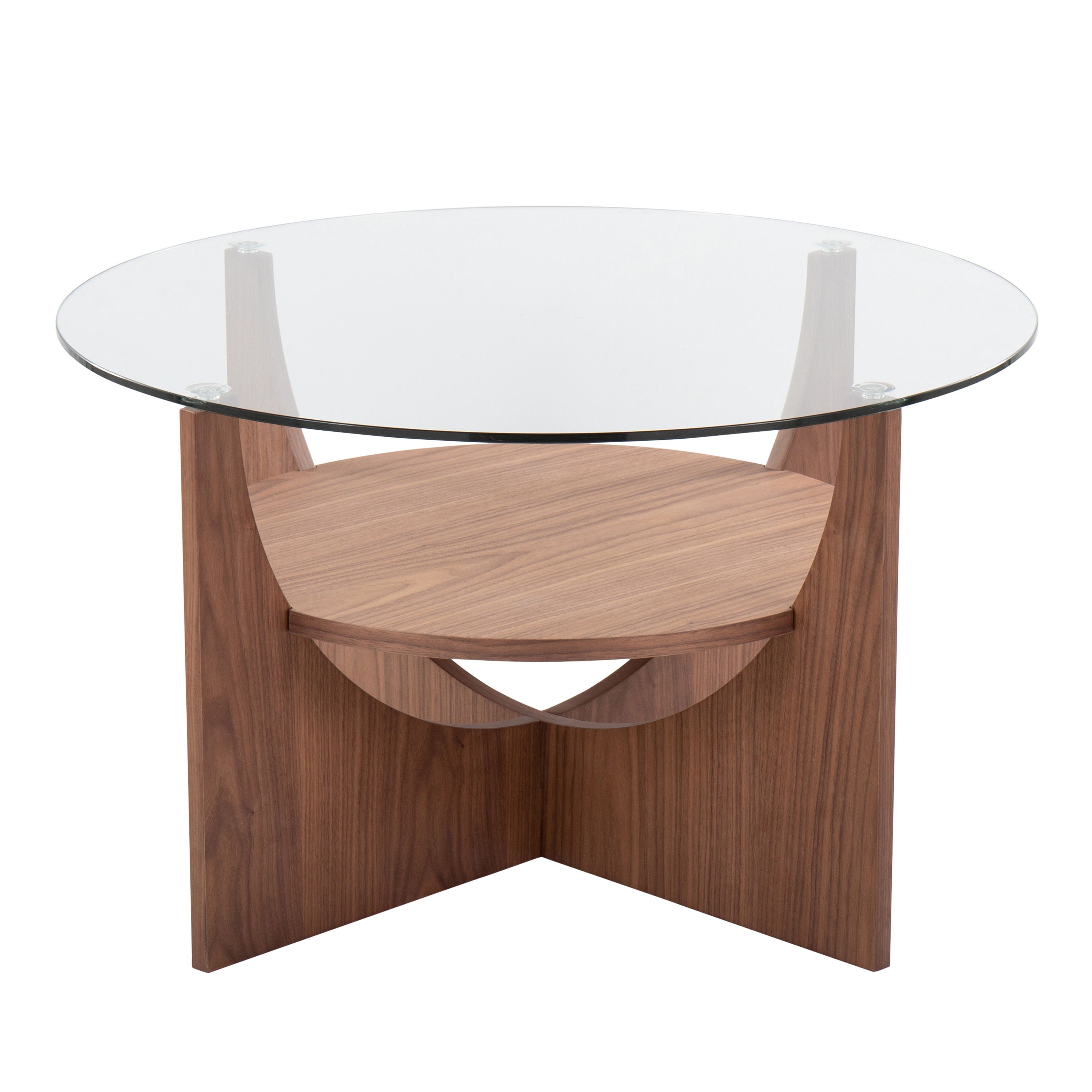 U - Shaped Contemporary Coffee Table - Walnut / Clear