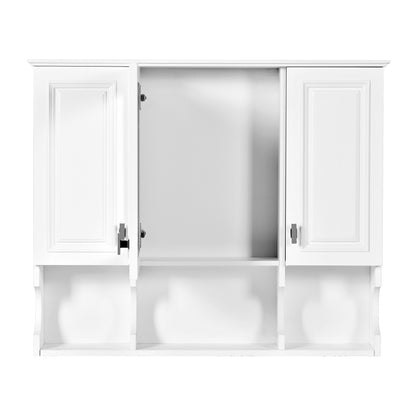 Wall Mounted Bathroom Medicine Cabinet, Modern Bathroom Wall Cabinet With Mirror, Mirror Cabinet With Open Shelves - White