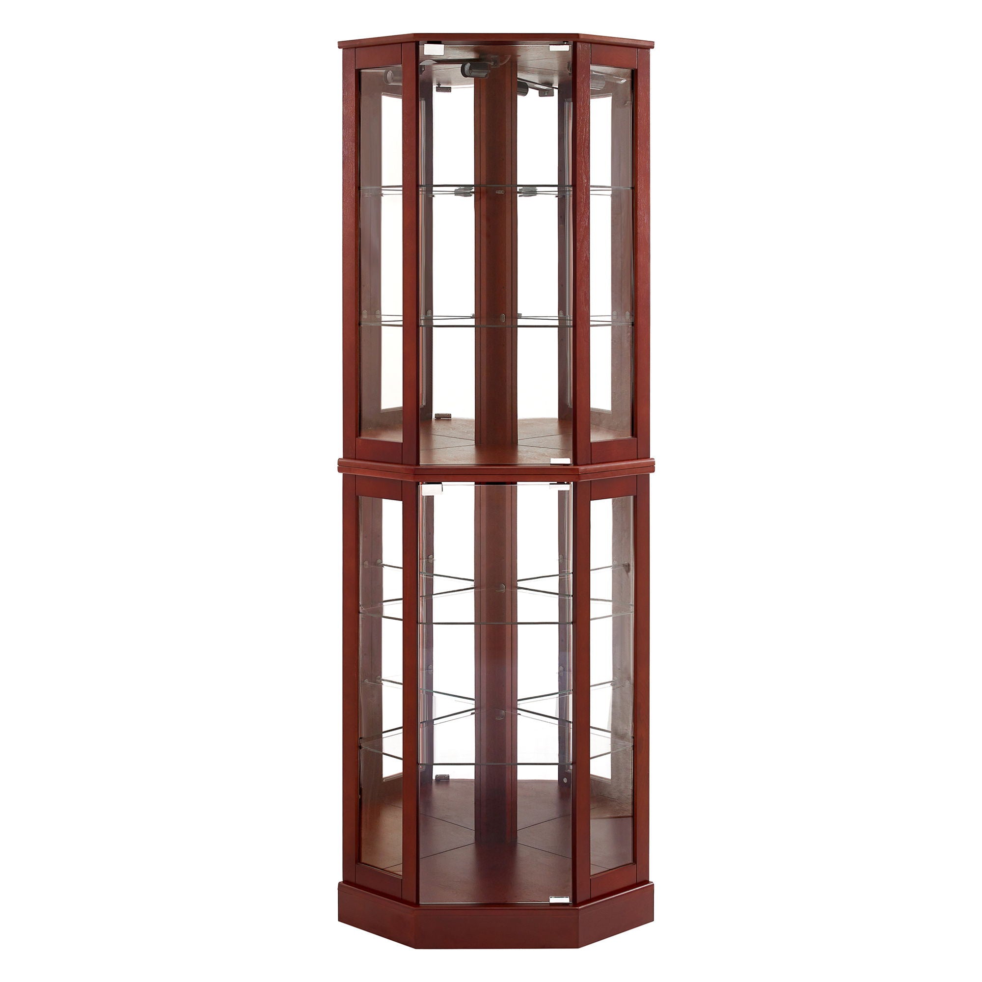 6 Shelf Corner Curio Display Cabinet With Lights, Mirrors And Adjustable Shelves (E26 Light Bulb Not Included) - Cherry