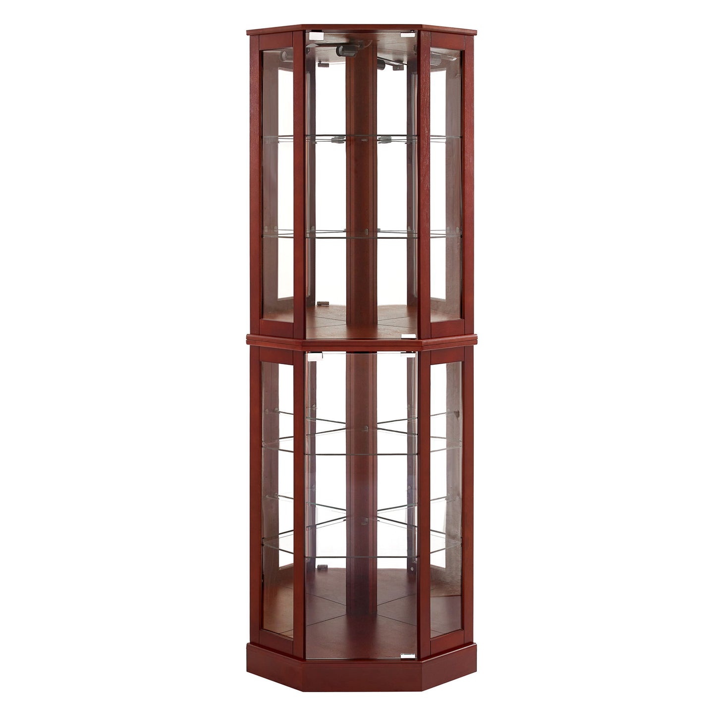 6 Shelf Corner Curio Display Cabinet With Lights, Mirrors And Adjustable Shelves (E26 Light Bulb Not Included) - Cherry