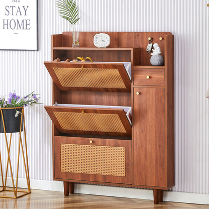 The Modern Minimalist Shoe Cabinet, Suitable For A Variety Of Styles Including Nordic, Japanese, And Industrial - Walnut