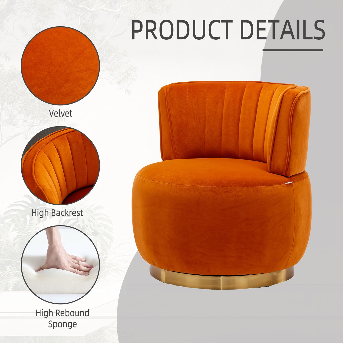 360 Degree Swivel Cuddle Barrel Accent Sofa Chair, Fluffy Round Armchair - Orange