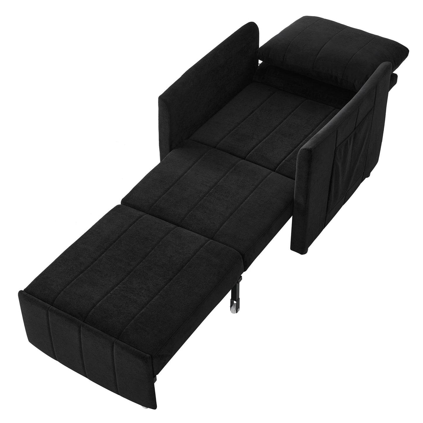 Upholstered Convertible Sleeper Sofa With 5 Position Backrest, Side Pockets, Storage - Black