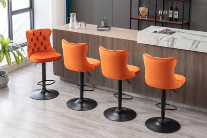 Swivel Velvet Barstools Adjusatble Seat Height, Modern Upholstered Bar Stools With Backs Comfortable Tufted For Home Pub And Kitchen Island (Set of 2) - Orange