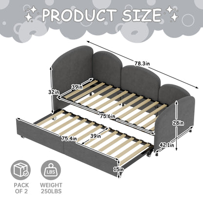 Modern Twin Size Upholstered Daybed With Additional Bed Frame - Dark Gray