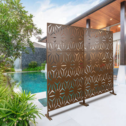 Freestanding Decorative Metal Privacy Screen For Deck Balcony Patio - Brown, Steel, 76" H X 48" W