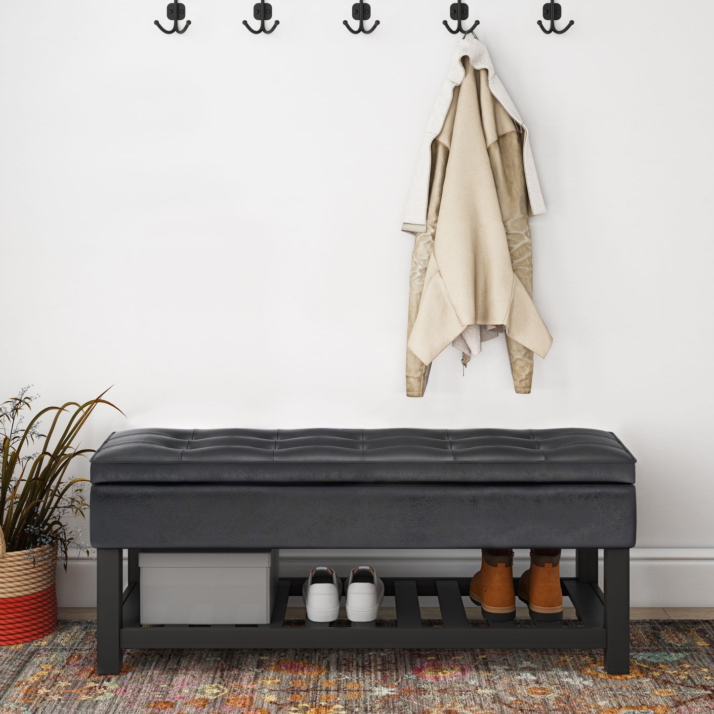 Cosmopolitan - Storage Ottoman Bench With Open Bottom - Distressed Black