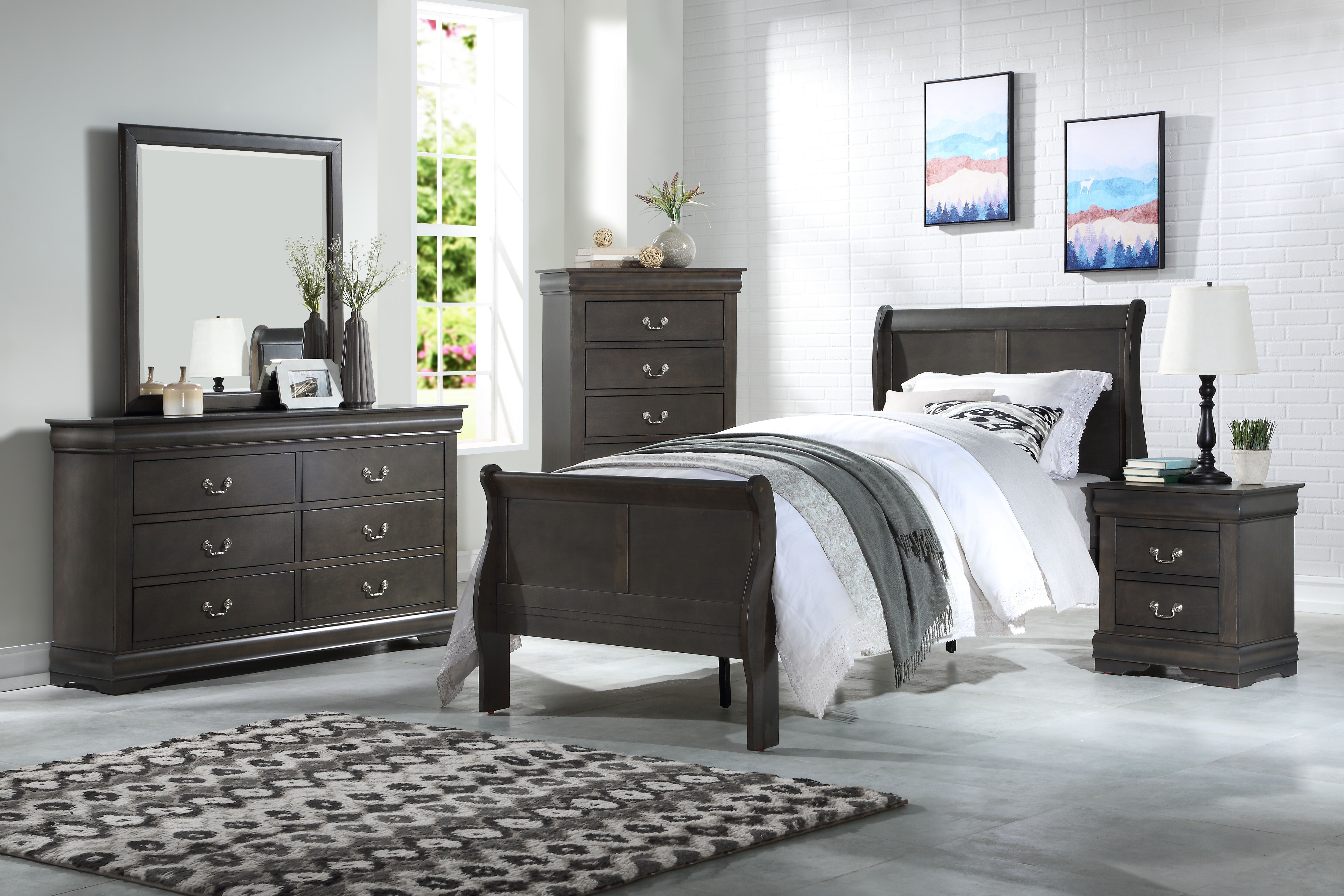 Louis Philippe - 2 Piece Eastern King Bedroom Set - Dark Gray