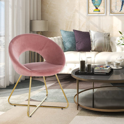 Modern Accent Velvet Chair, (Set of 2) Comfy Upholstered Arm Chair Living Room Furniture Mid-Century Leisure Chair With Metal Frame Legs - Pink