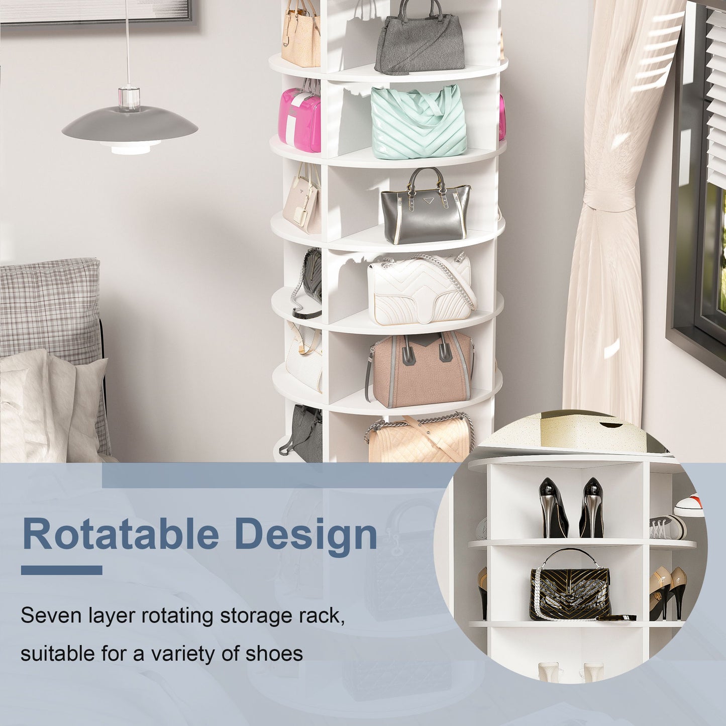 6 Tier Spinning Shoe Rack, Free Standing, 360ÔøΩÔøΩ Revolving Shoe Organizer - White