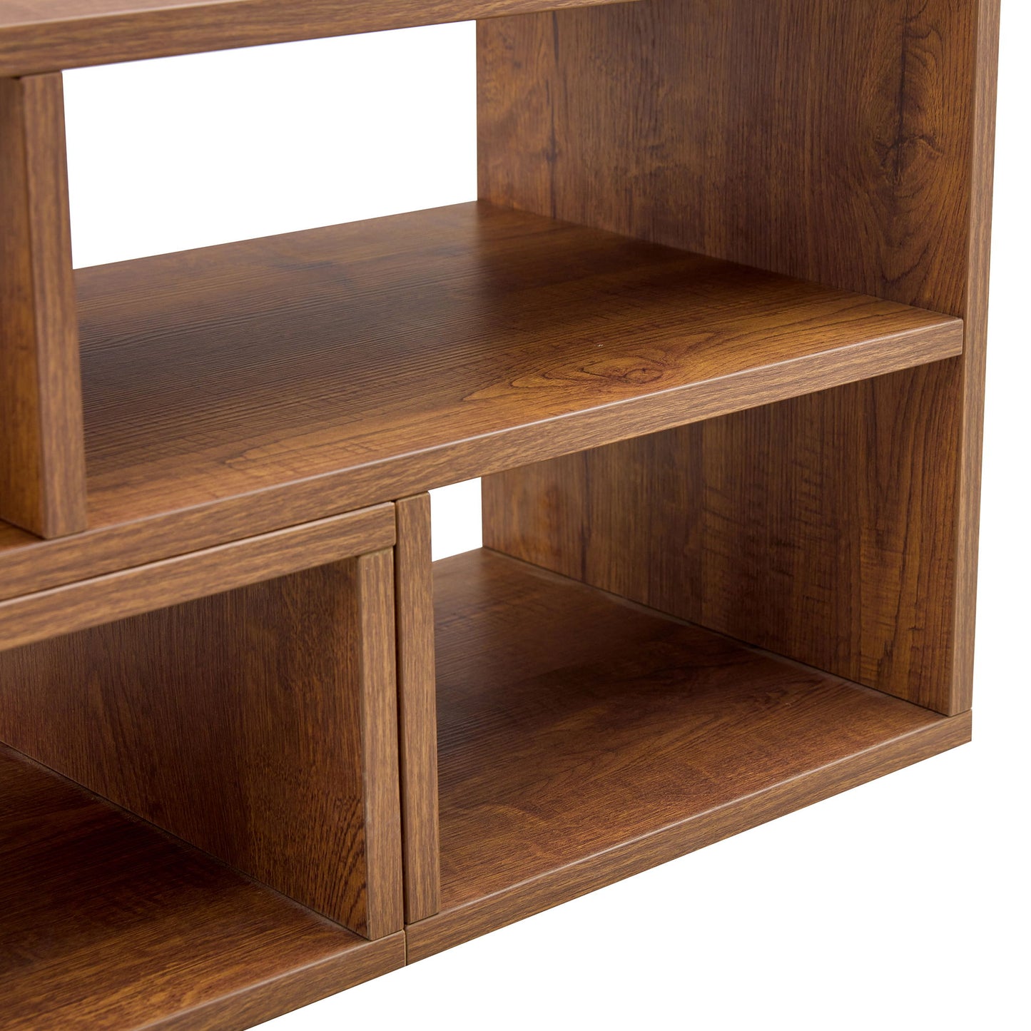 Modern 2 Piece Cube TV Stand With Open Storage, L Shaped Design - Walnut
