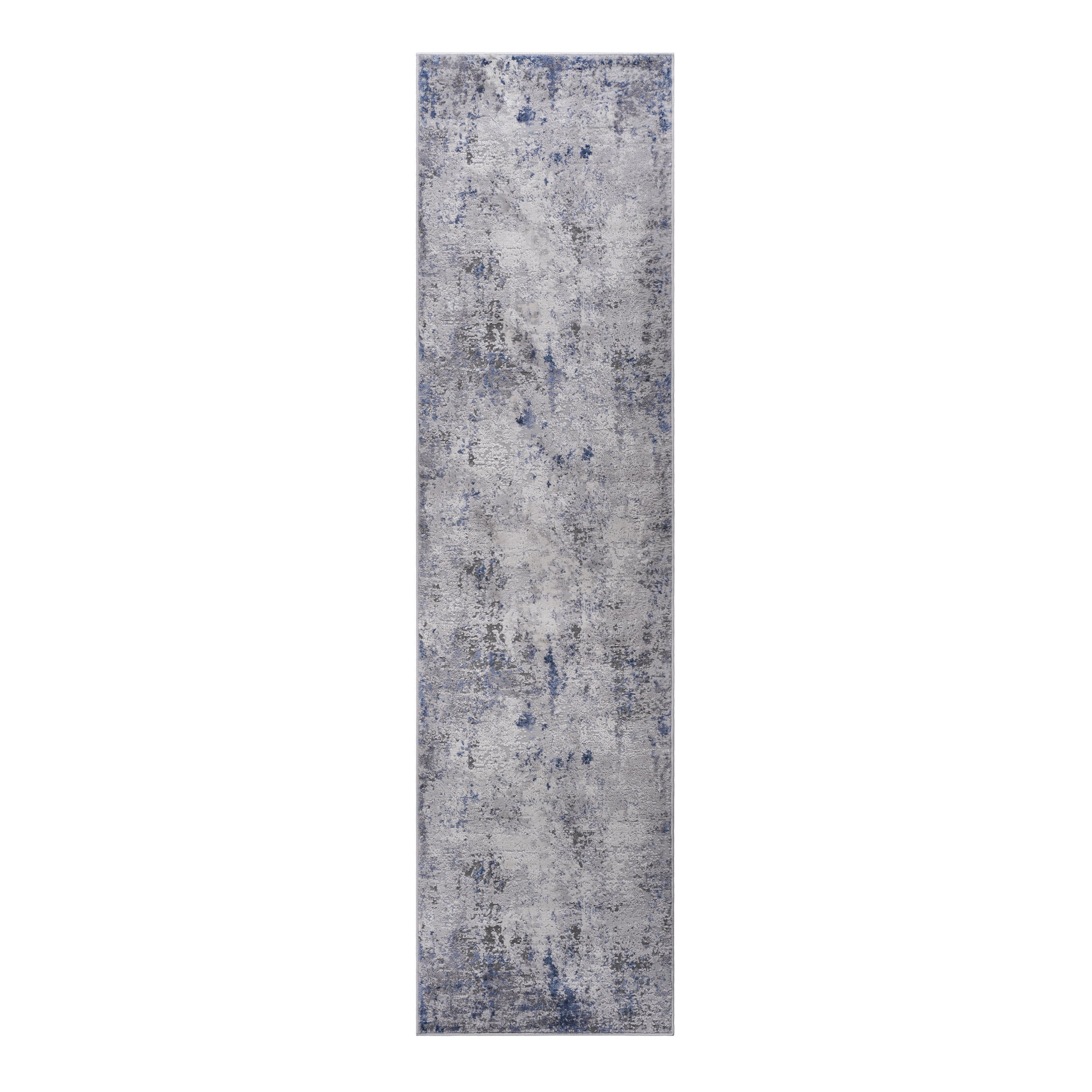 Marfi - 2' X 8' Abstract Runner Rug - Silver / Blue