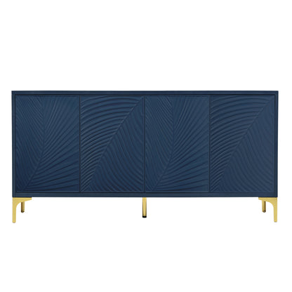Modern 4 Door Sideboard With Creative Carved Surface And Adjustable Shelves - Light Blue