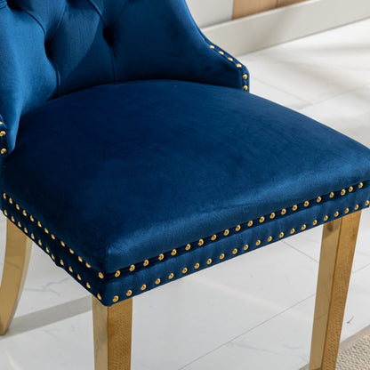 Nikki - Modern, High-End Tufted Solid Wood Contemporary Velvet Upholstered Dining Chair With Golden Stainless Steel Plating Legs, Nailhead Trim (Set of 2) - Blue / Gold