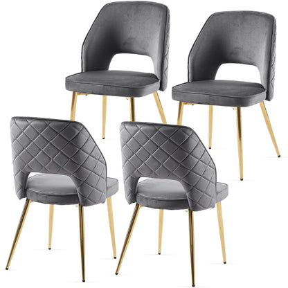 Velvet Dining Chairs With Metal Legs And Hollow Back Upholstered Dining Chairs (Set of 4) - Gray