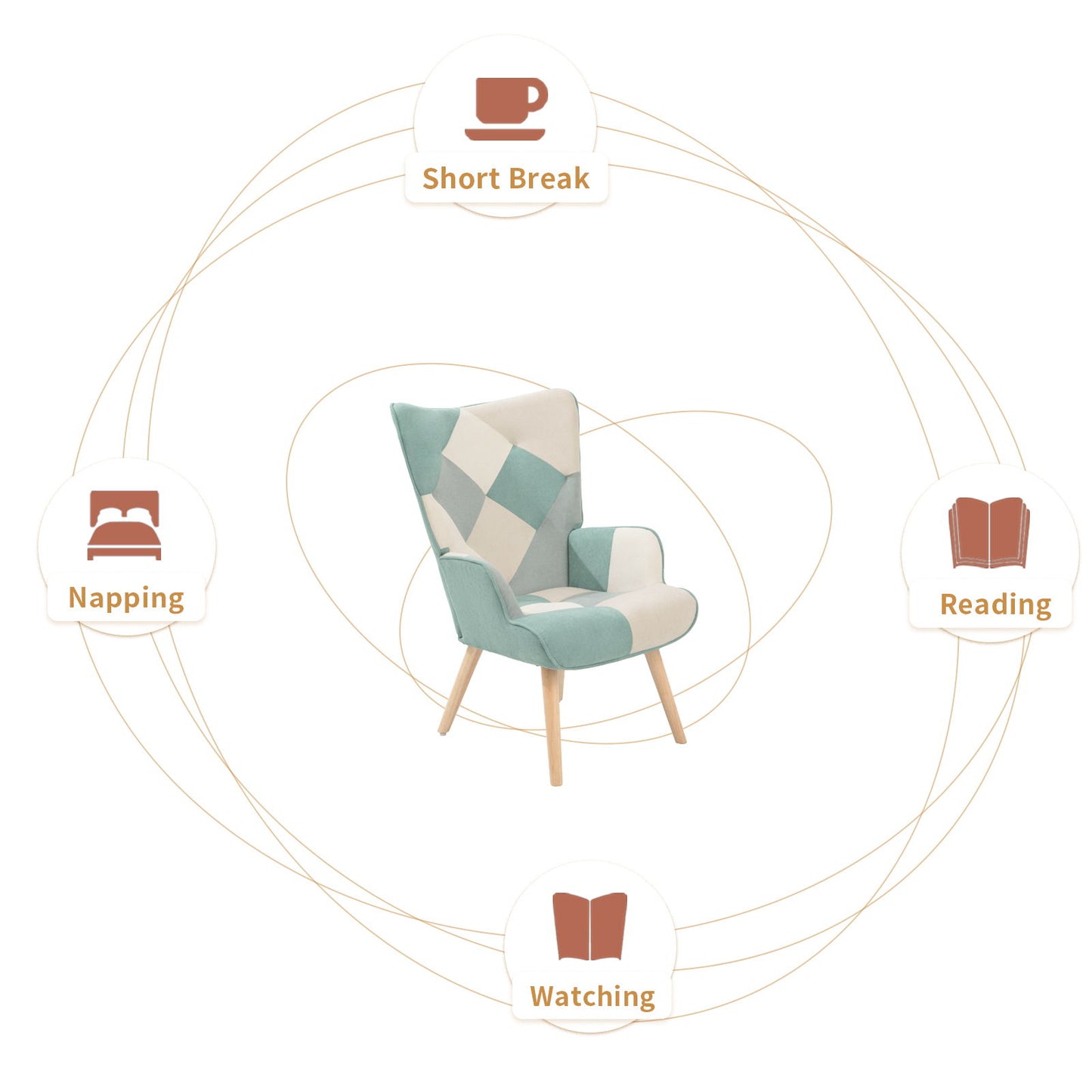 Accent Chair With Ottoman, Living Room Chair And Ottoman Set, Comfy Side Armchair For Bedroom, Creative Splicing Cloth Surface - Blue