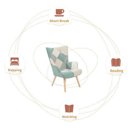 Accent Chair With Ottoman, Living Room Chair And Ottoman Set, Comfy Side Armchair For Bedroom, Creative Splicing Cloth Surface - Blue
