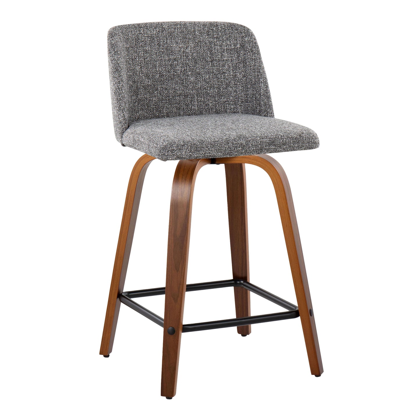 Toriano - Mid-Century Modern Fixed Height Counter Stool With Swivel With Square Footrest (Set of 2) - Walnut / Gray