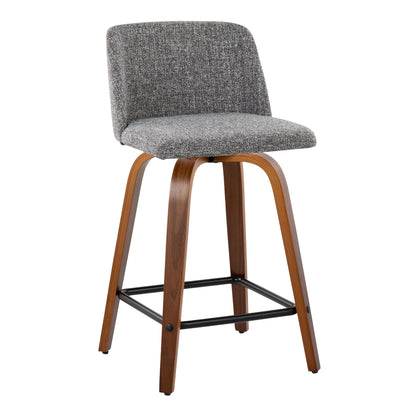 Toriano - Mid-Century Modern Fixed Height Counter Stool With Swivel With Square Footrest (Set of 2) - Walnut / Gray