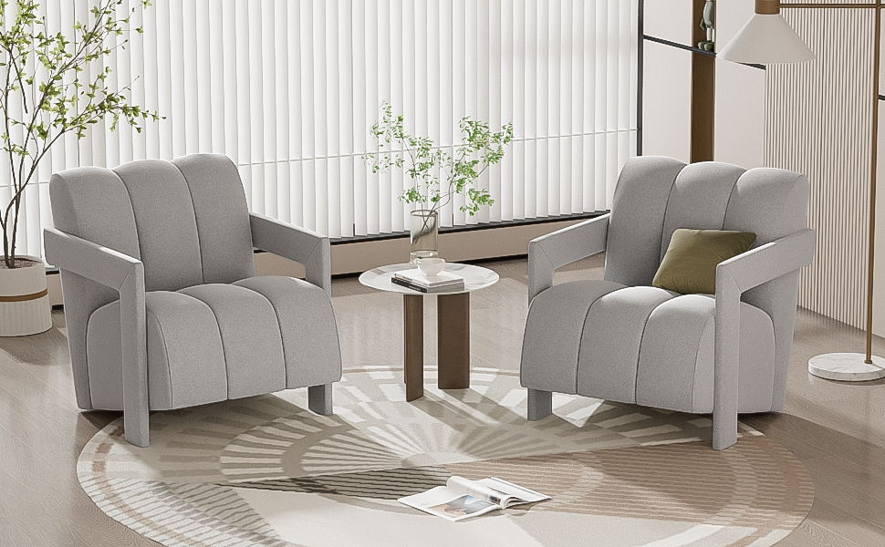 Modern Minimalist Leisure Armchair With L Shaped Armrests For Living Room - Gray