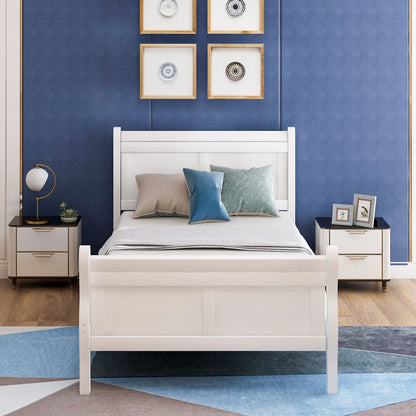 Twin Platform Bed Frame Mattress Foundation Sleigh Bed With Headboard, Footboard, Slat Support - White