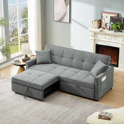 3 In 1 Convertible Sleeper Sofa Bed, Modern Fabric Loveseat Futon Sofa Couch Pullout Bed, Small Love Seat Lounge Sofa Reclining Backrest, Pillows, Pockets, Home Furniture For Living Room - Gray