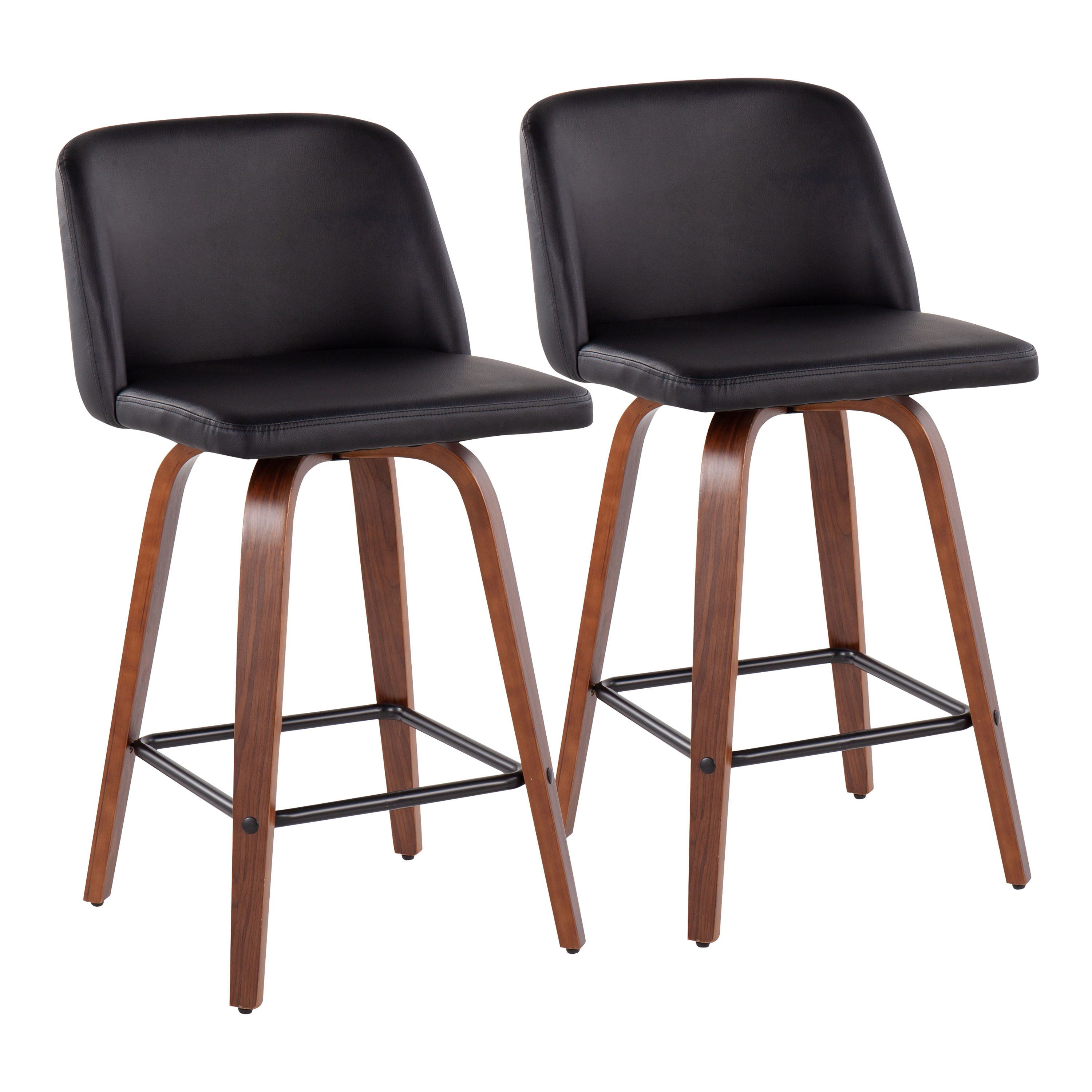 Toriano - Mid-Century Modern Fixed Height Counter Stool With Square Footrest (Set of 2) - Walnut / Black