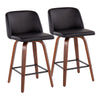 Toriano - Mid-Century Modern Fixed Height Counter Stool With Square Footrest (Set of 2) - Walnut / Black