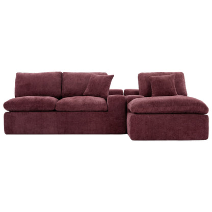 Cloud Sectional Sofa Upholstered Sofa Couch With Double-Layer Cushion And Side Pockets - Red