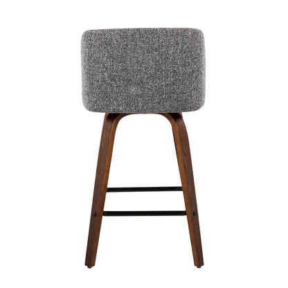 Toriano - Mid-Century Modern Fixed Height Counter Stool With Square Footrest (Set of 2) - Walnut / Gray