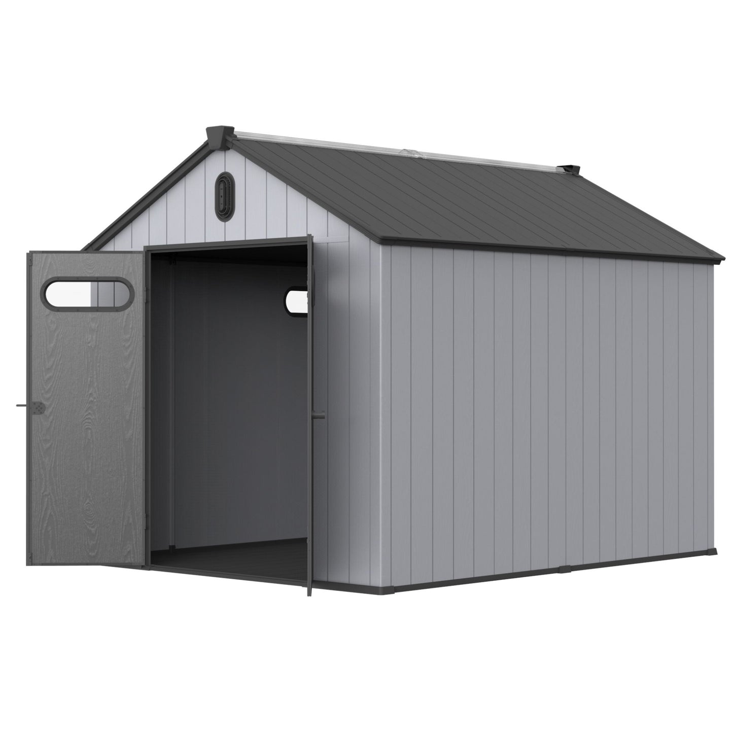 1 Resin Plastic Storage Shed For Backyard Garden With Spire Tool Storage - Black / Gray